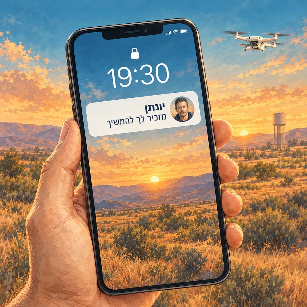 טלפון במסך נעילה עם תזכורת מיונתן: מזכיר לך להמשיך
